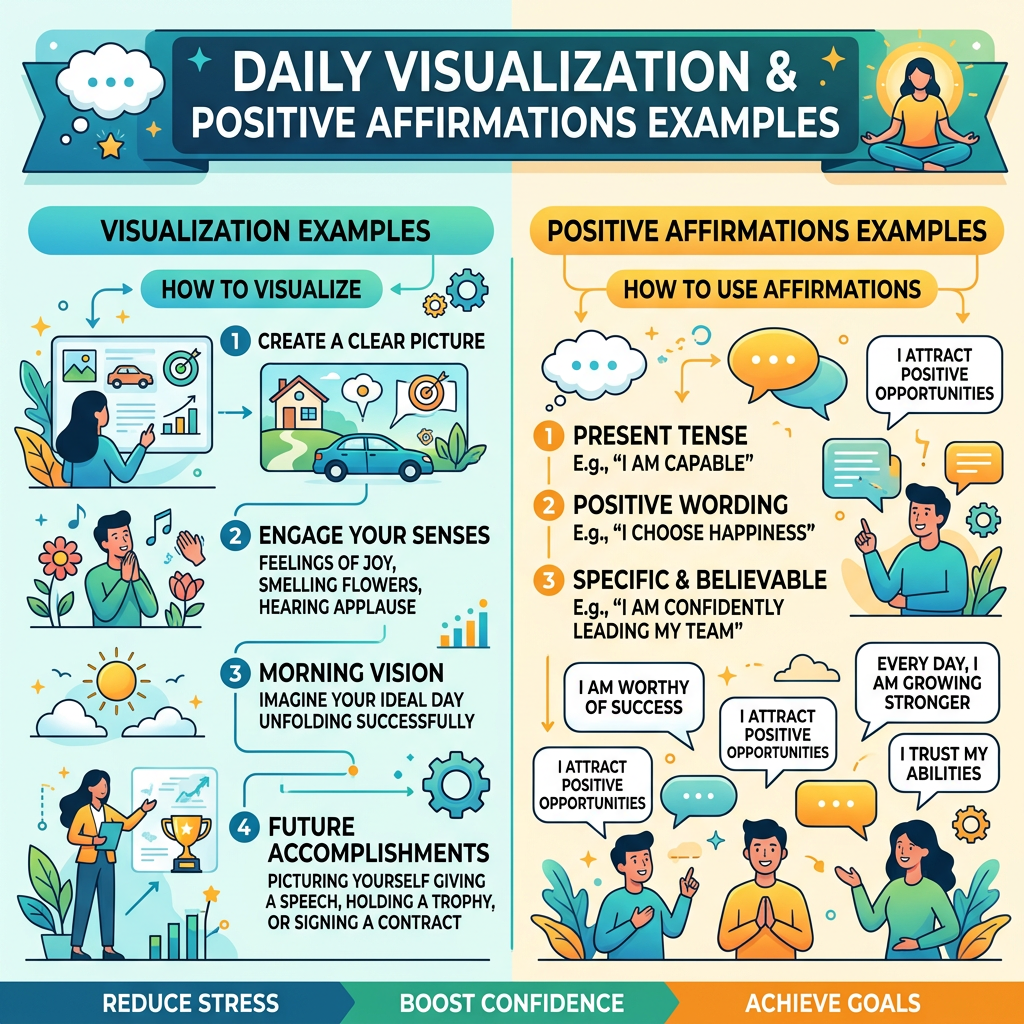 Daily visualization and positive affirmations examples infographic